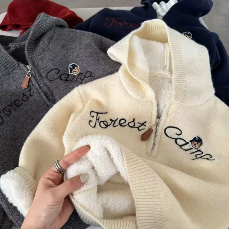 موضة طفلة الصبي مقنعين هوديي الصوف داخل الرضع طفل رضيع سميكة البلوز ربيع الخريف ملابس الطفل غير رسمية 1-10Y #2