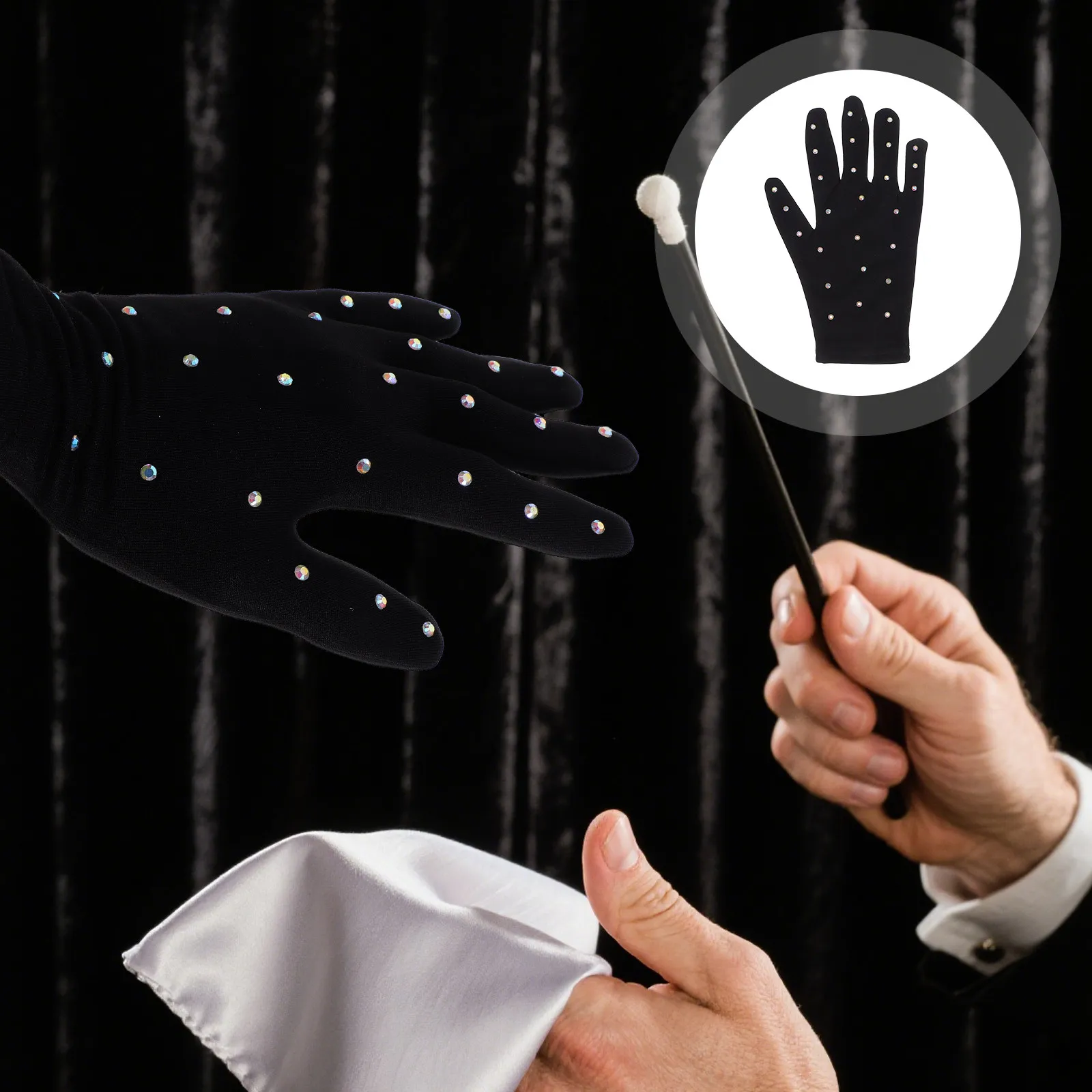 

1 пара высокоэффективных перчаток для фигурного катания, дышащие эластичные перчатки с блестящими украшениями, идеально подходят для вечеринок и сценических мероприятий.