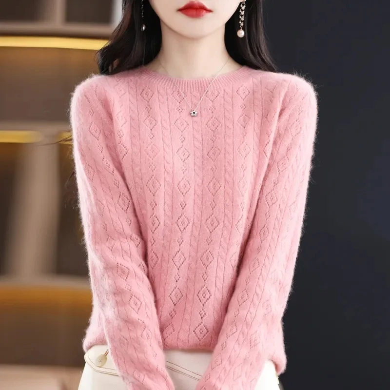 100% Merino Wool Cashmere Sweater Women Knitted Sweater O Neck Long Sleeve Pullovers Autumn Winter Clothing Warm Jumper Tops