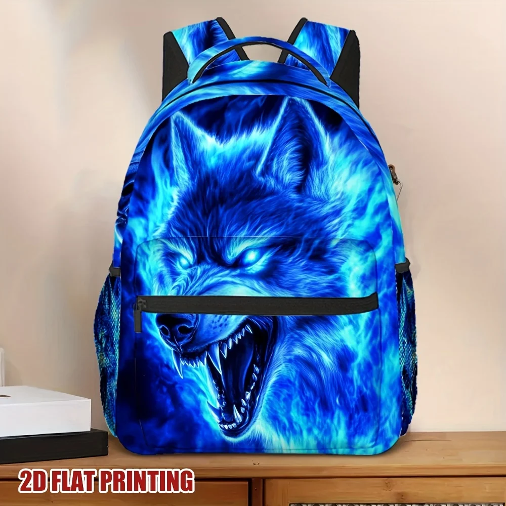 One Blue Flame Wolf Backpack Sleek And Lightweight Ideal for Students And Young Teenager For Teenager