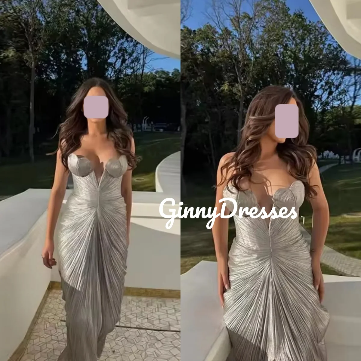 Sukienka na wesele, szyta na miarę, o kroju tuby, dekolt w serduszko, długość do podłogi, falbany, elegancka sukienka na przyjęcie dla kobiet, zapinana na zamek, bez rękawów, formalna.