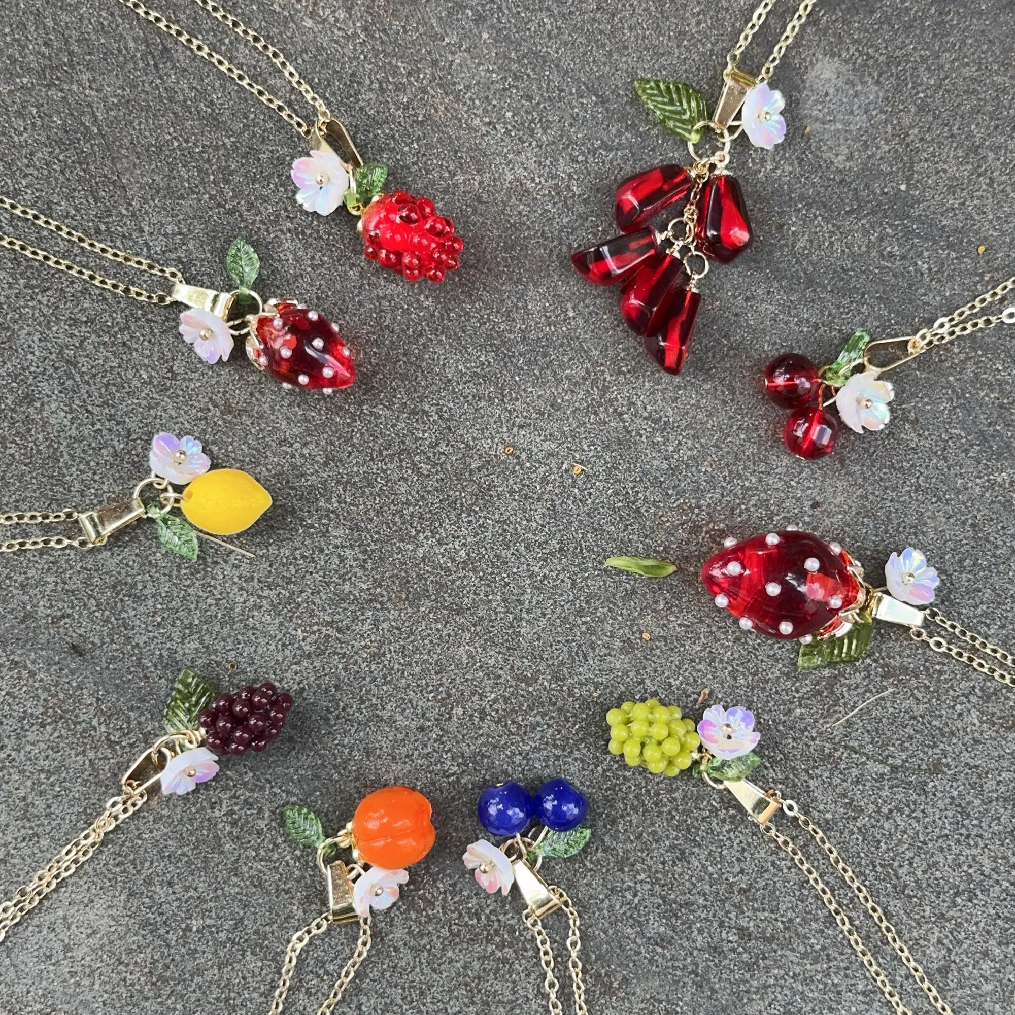 Dainty fruta limón arándano fresa caqui colgante collar Cottagecore flor comida joyería regalos de cumpleaños para mujeres