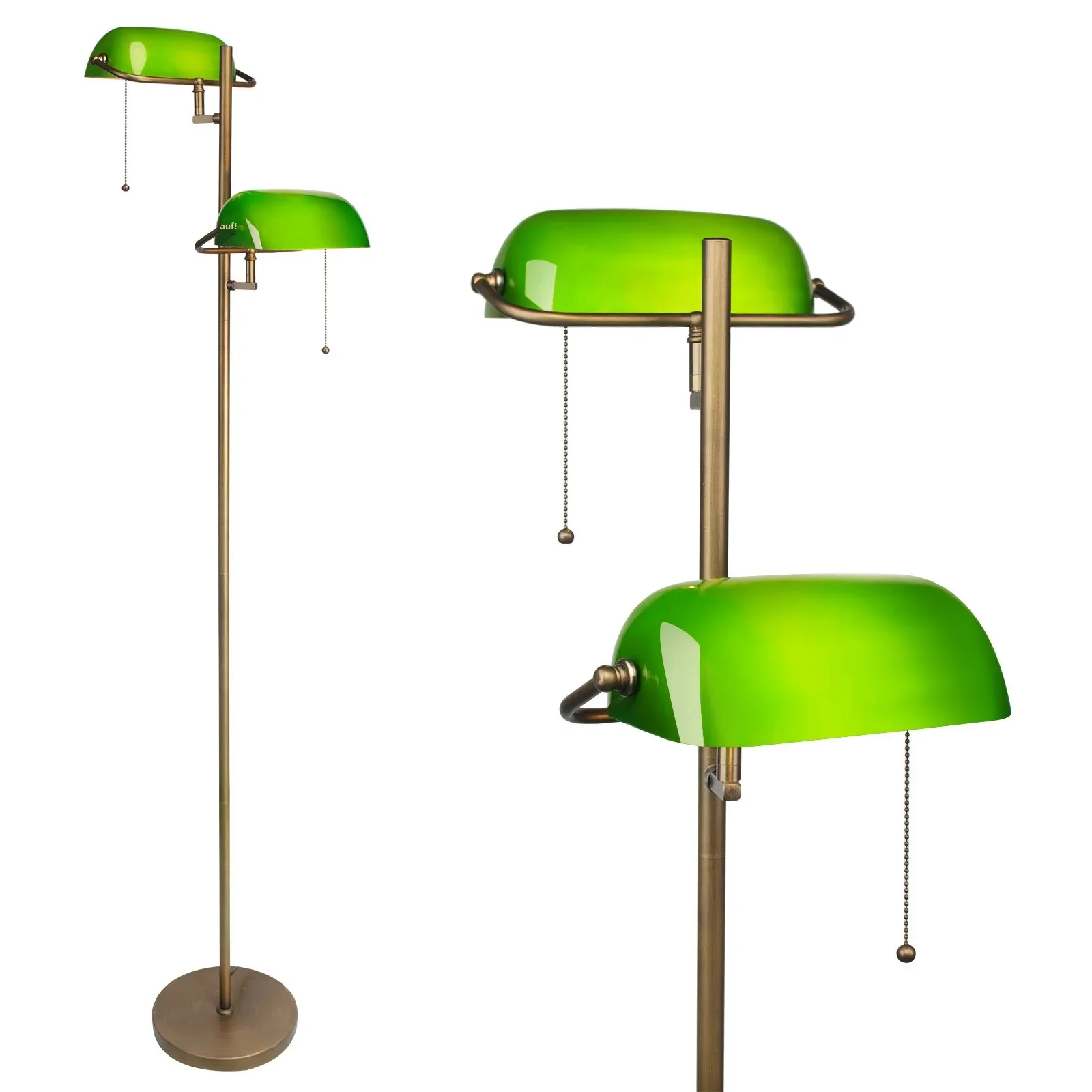 Grüne Glas-Bankers-Stehlampe, klassische Vintage-Stehleuchte mit Kettenschalter, verstellbarem Arm, Leselampe für Schlafzimmer, Kopfteil, Arbeitsplatz, Büro, Klavier-Stil-Lampe