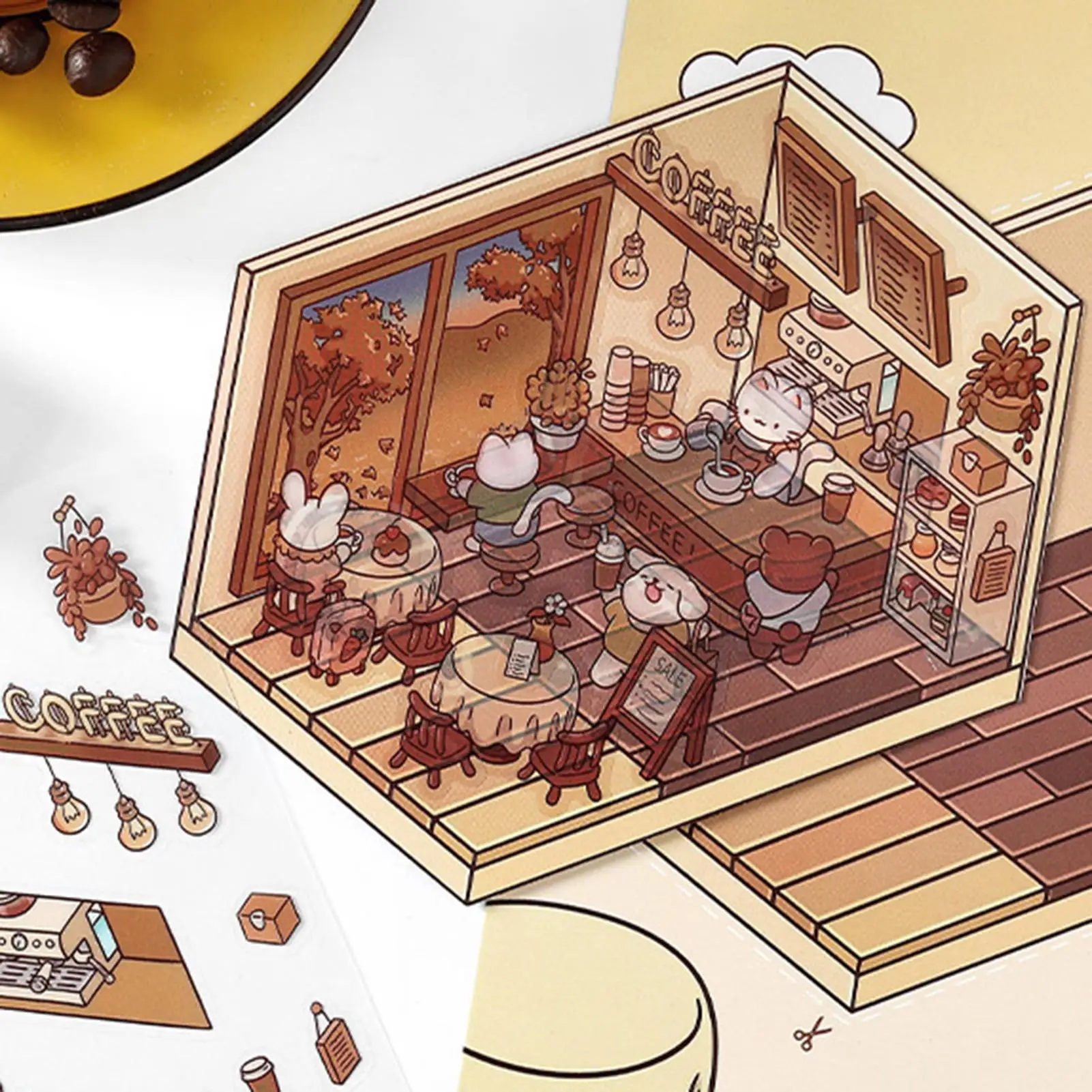 Conjunto de adesivos de cena em miniatura, efeito 3d, 4 peças, adesivo de paisagismo, alívio do estresse, decalques de paisagismo para entusiastas de artesanato, adolescentes