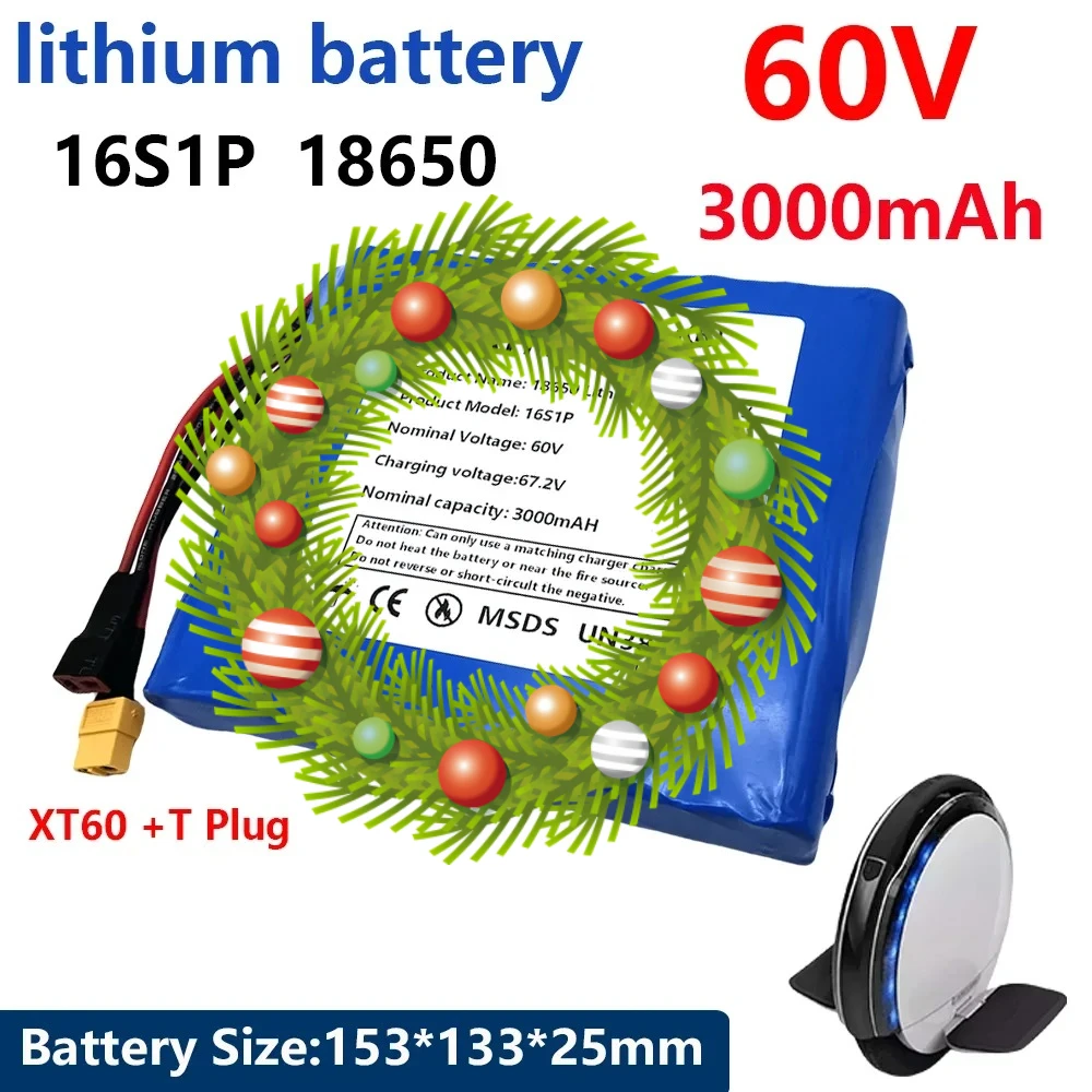 

60V 3.0Ah lithium 16S1P 18650 battery pack with BMS for self-balancing scooter electric unicycle 2200mAh rechargeable battery