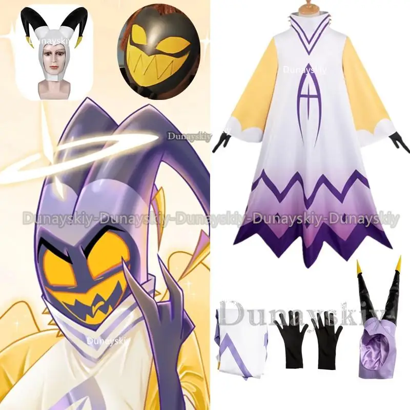 Hazbin Adam Cosplay Anime Hotel First Man Mask Angel Halo vestiti Cosplay Costume Suit Cos Halloween Party Costume da uomo adulto