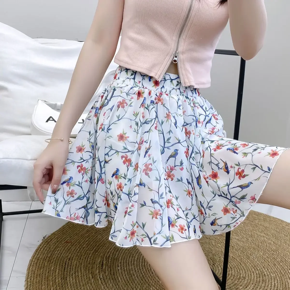 Jupe courte en mousseline de soie pour femmes, Chorts floraux, tendance 2025, vêtements, mode coréenne, Streetwear, Vintage, élégant, Y2k