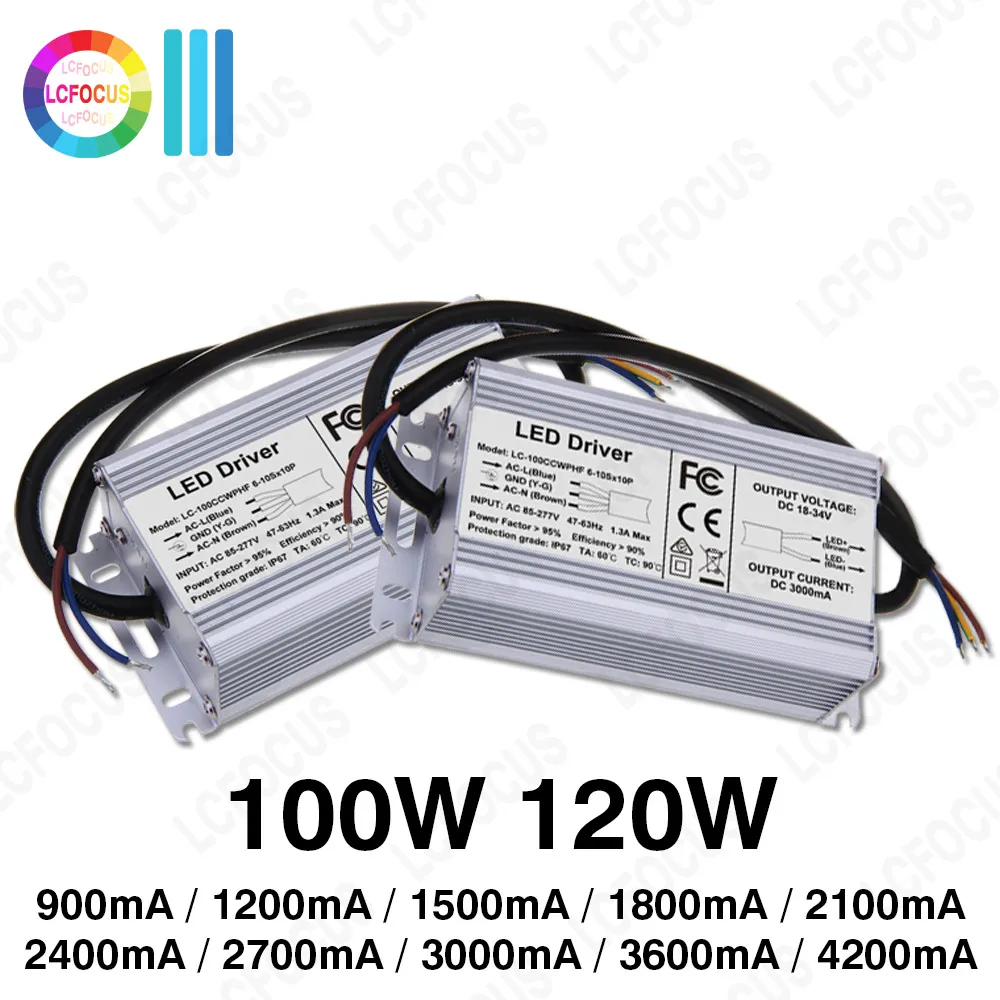 100W 120W LED Driver IP67 Waterproof 900mA 1200mA 1500mA 1800mA 2100mA 2400mA 2700mA 3000mA 3600mA 4200mA  Lighting Transformers