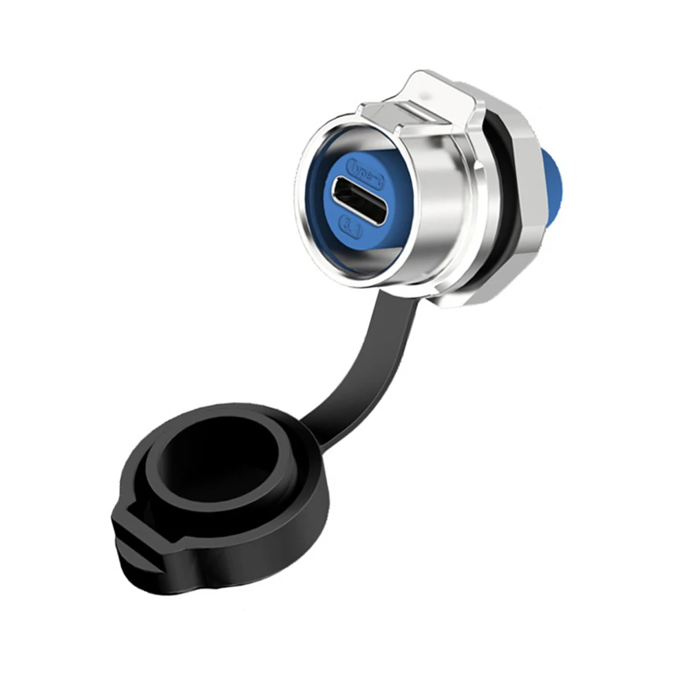 IP68 Circular EW-LP16 Type-C USB 3.1 5A Female Socket Rear Nut Locking Panel Mount Connector Waterproof Data Wire Cable