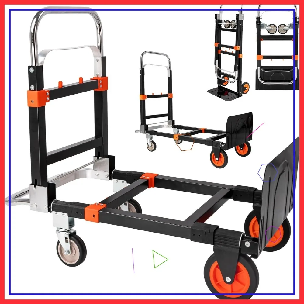 

3-in-1 Aluminum Hand Truck Dolly, Heavy Duty Folding Trolley with Universal Wheels for Warehouse, Supermarket, Office