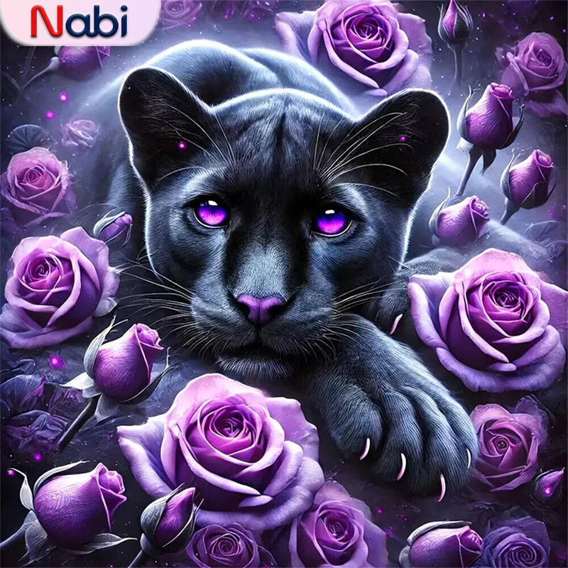 

Новое поступление Nabi, Алмазная мозаика, черный леопард, животное, сделай сам, картина, акриловая вышивка, роза, цветок, картина, Настенный декор