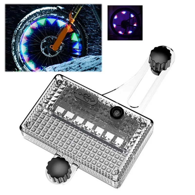 A51Q-Smart Sensing مقاوم للماء بالطاقة الشمسية LED الملونة عجلة الدراجة الخفيفة USB تكلم ضوء الإطارات ضوء السلامة لركوب الدراجات الليلية #2