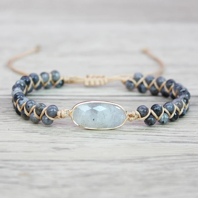 1 Stück heiß verkauftes Naturstein-Schimmerstein-Mode-gewebtes verstellbares Armband