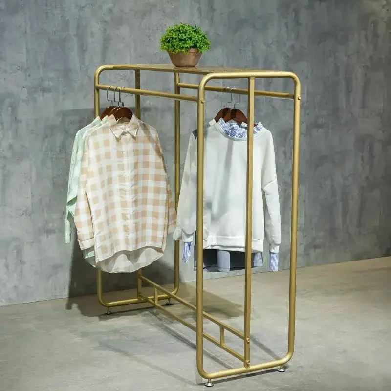 

Clothing Store Display Rack Golden Parallel Bars Shelves Women's Clothing Store Double Row Display Hanging Clothes Coat Racks