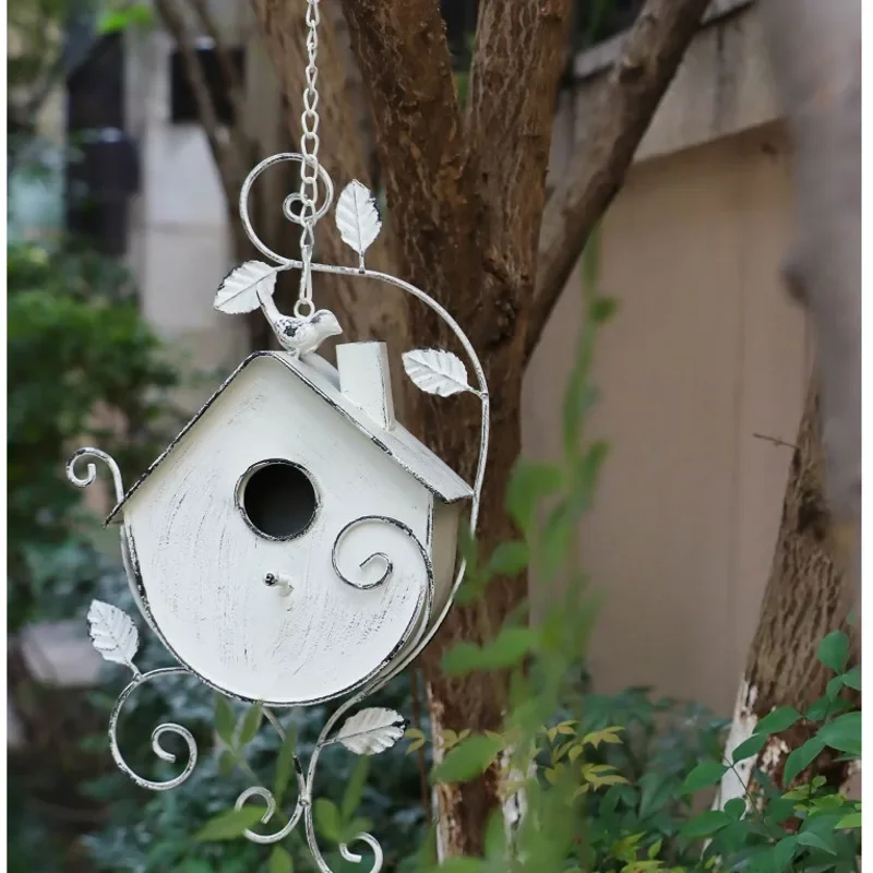 Outdoor Courtyard Hanging Ornaments, Iron Bird Nest, Small House, Retro Do Old Wall Decoration, Balcony, Creative Landscaping