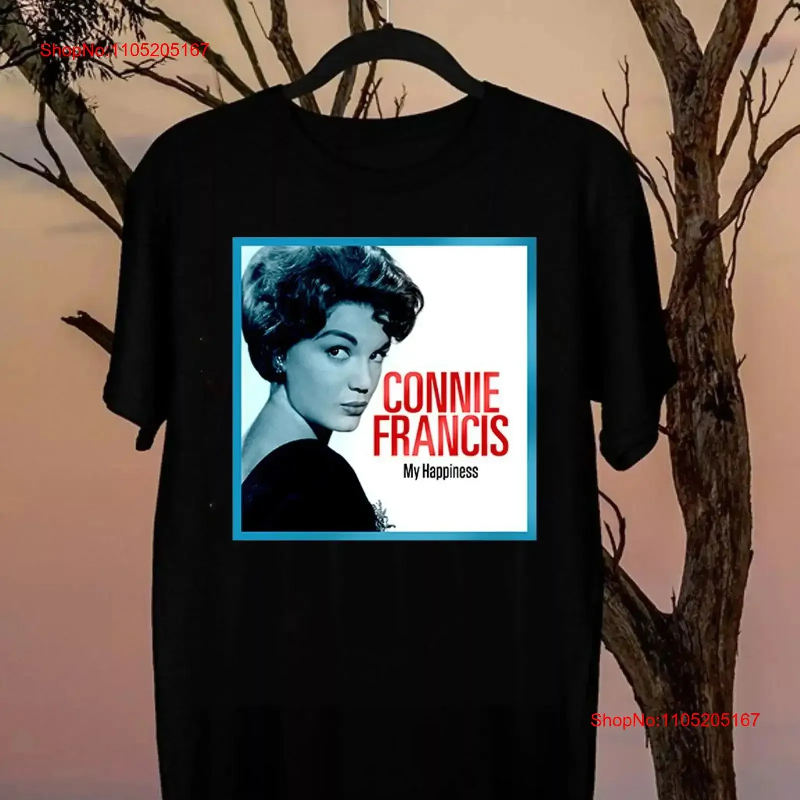 Connie Francis My Happiness camiseta de algodón negro de talla completa BL1770 vintage lavada Unisex gráfico cómodo estirado homme