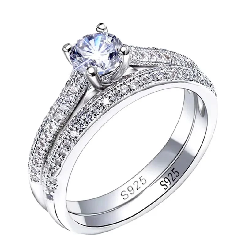 1 Pair Vintage Halo 925 Sterling Silver Wedding Ring Set For Women Lady Anniversary Gift Jewelry Bulk Sell