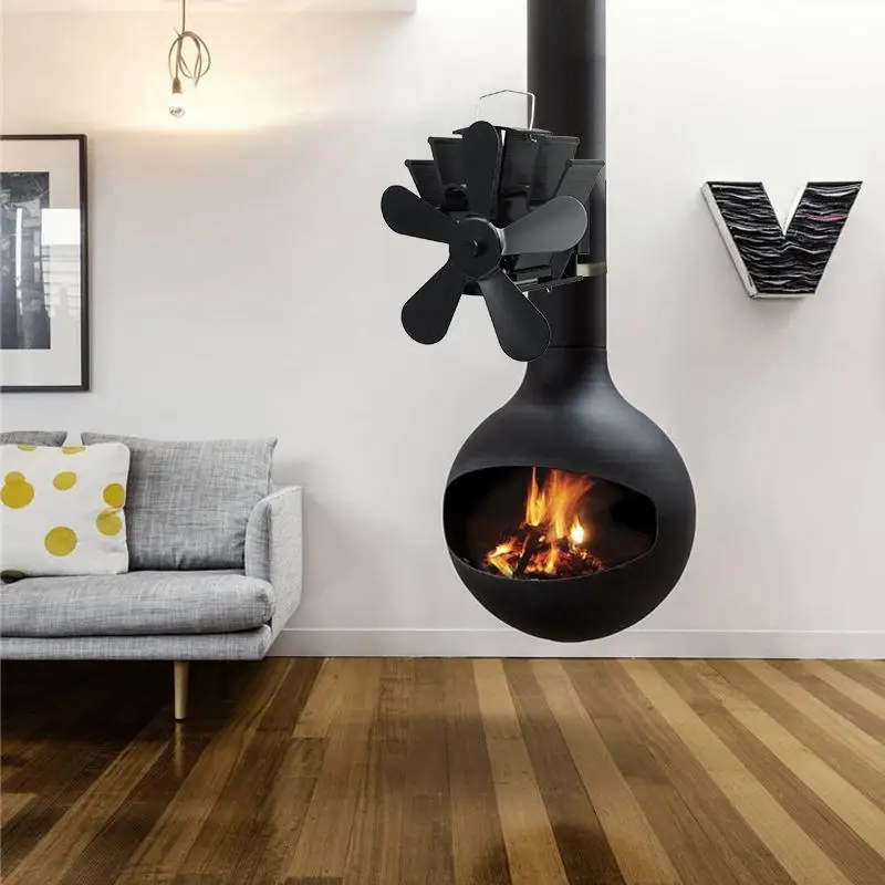 Ventilatore per stufa a 5 pale accessori per bruciatori a legna di tronchi ecologici neri ventilatore per camino di casa nuovo riscaldatore invernale ventilatore di calore