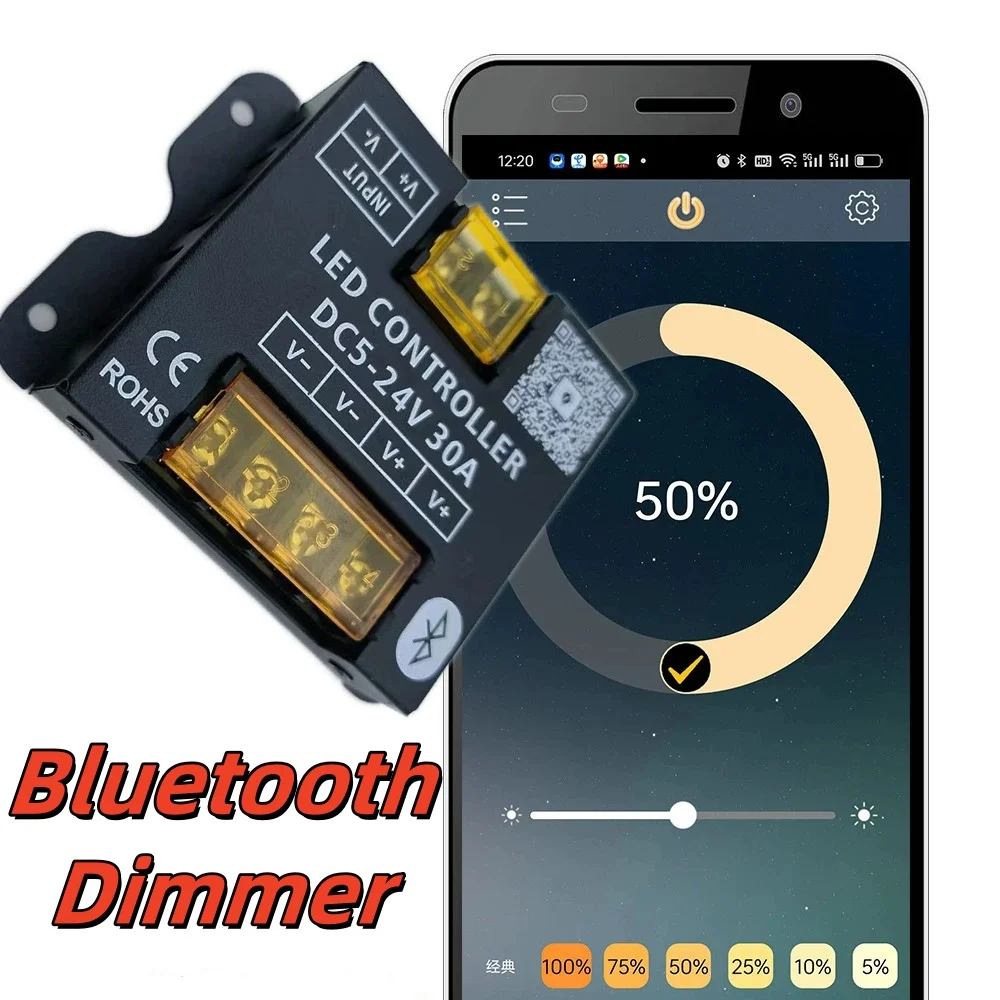 DC12-24V 30A 360W Mobile phone app Bluetooth connection LED Strip Controller dimmer With RF Touch Remote Use For LED Light