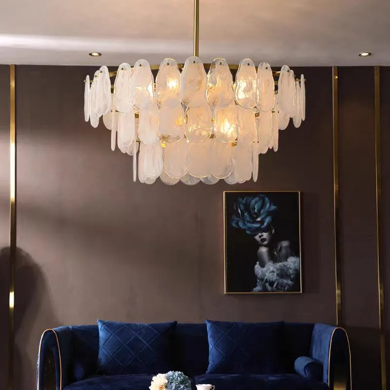 French Glass Chandelier Luxury Cloud brass Ceiling Chandelier for Living Room Restaurant Multi head layer loft hall light