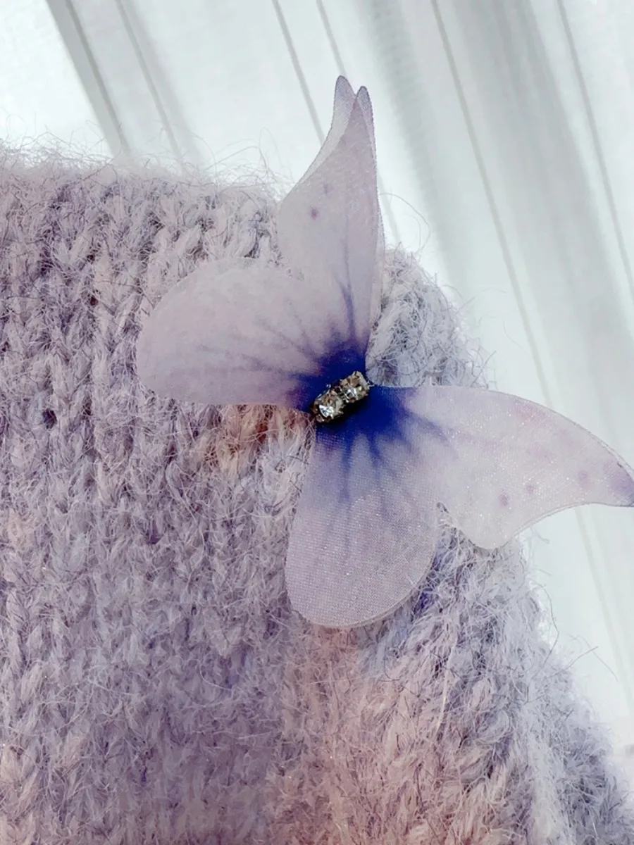 Paars Kant Lange Sve Halflange Basis irt Dames Herfst Trui Cover Butt Dazhoudang Jujiaohao Miu Top Warmte Gebreide V...