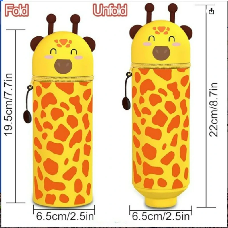 

Cute Giraffe Large Capacity Silicone Telescoping Pencil Case Student Stationery Bag Kawaii Bee/Panda Learn Storage