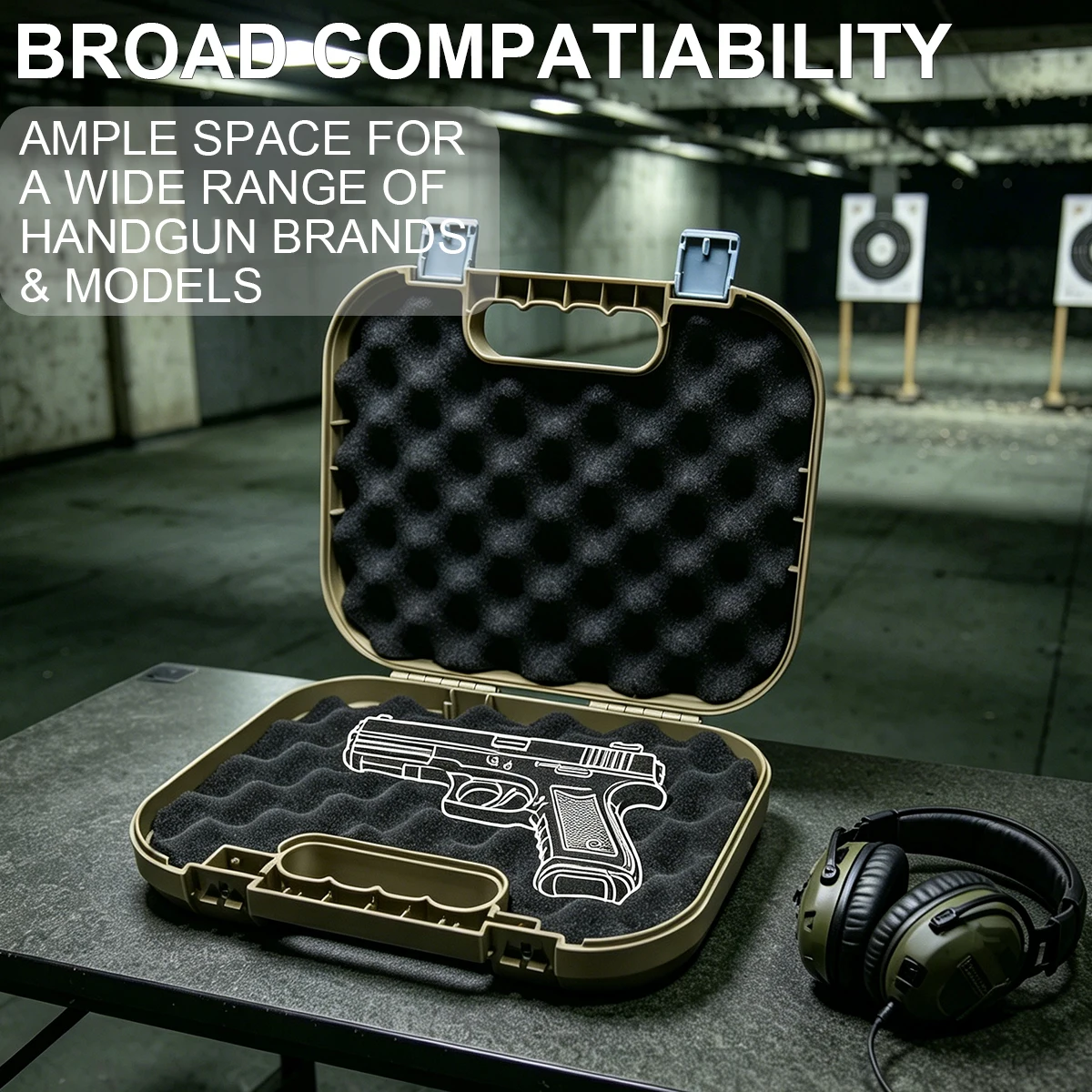 Tactical Pistol Case with Padded Foam Fits Glock G17/G19/G43 Lockable Hard Shell Handgun Storage Box Shooting Hunting Accessory