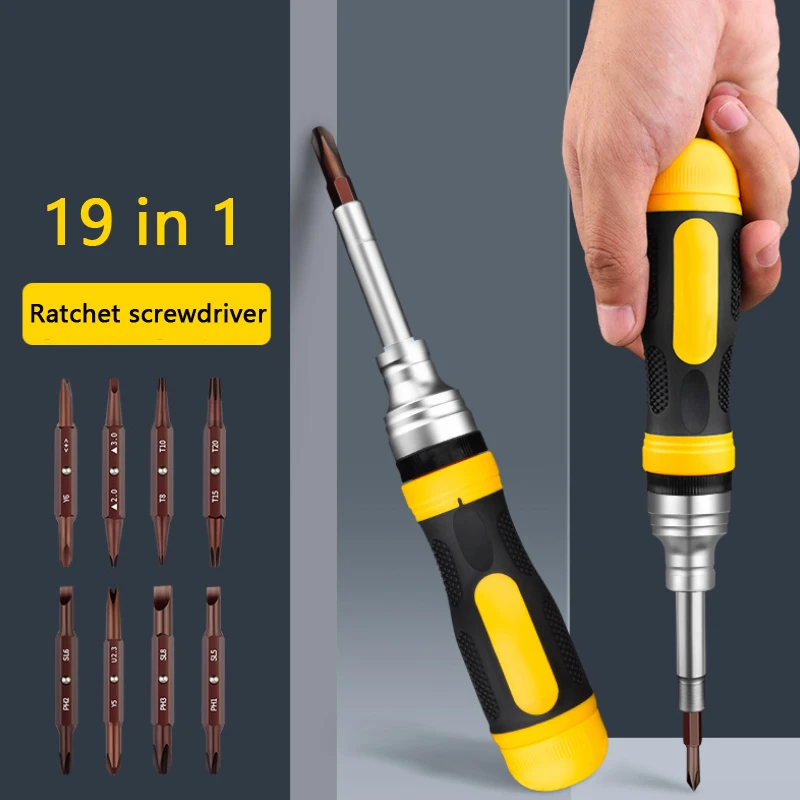 19-in-1 Ratchet Dual-purpose Screwdriver Set Cross Slotted Double-head Manual Industrial Screwdriver Manual Maintenance Tool