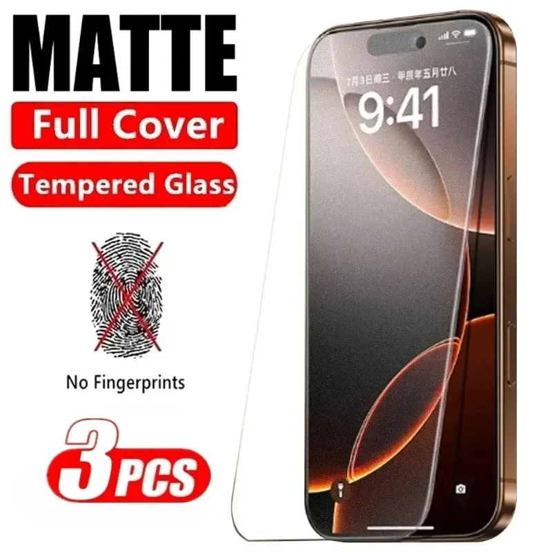 

3PCS Forsted Tempered Glass For iPhone 16 15 14 13 12 11 Pro Max Matte Screen Protectors For iPhone 16 Plus X XR XS Max Glasses