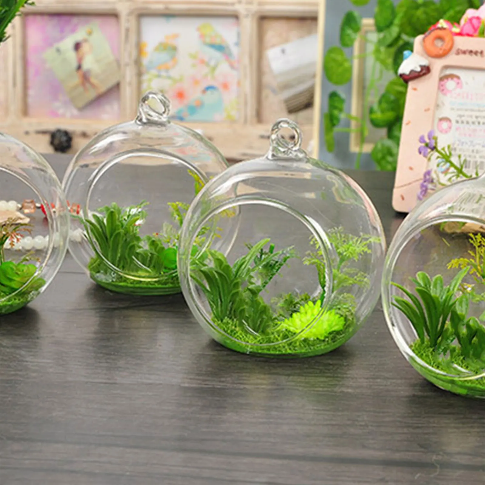 

5Pcs Glass Hanging Ball Wedding Ceremony Premium Borosilicate Glass Hanging Decor 10Cm Flat Bottom Rope Romantic Party Home