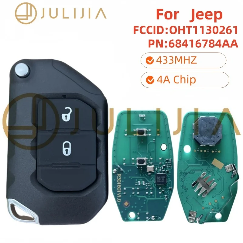 JULIJIA PCF7939M 4A 433MHzKeyless Go Smart Remote Key Fob Jeep Wrangler JL Gladiator 2018-2022 FCC ID:OHT1130261 68416-782AA