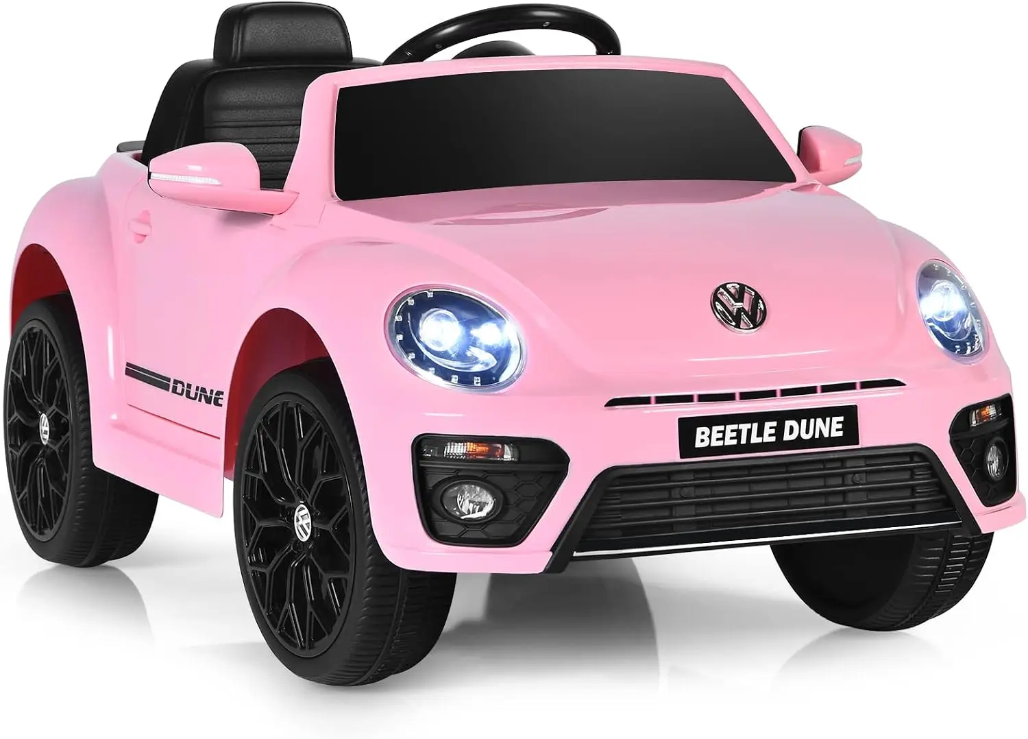 12V Licensed Volkswagen Beetle Ride On Car Battery Powered Vehicle Remote Control Spring Suspension Lights Usb Horn Music 4 Whee
