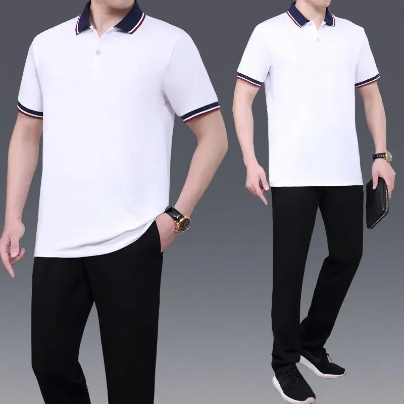 

Plain T-shirts Pants Suits for Men Sports Chic Essential Slim Fit Elastic Polyester Aesthetic Summer Clothes Man Trousers Sets