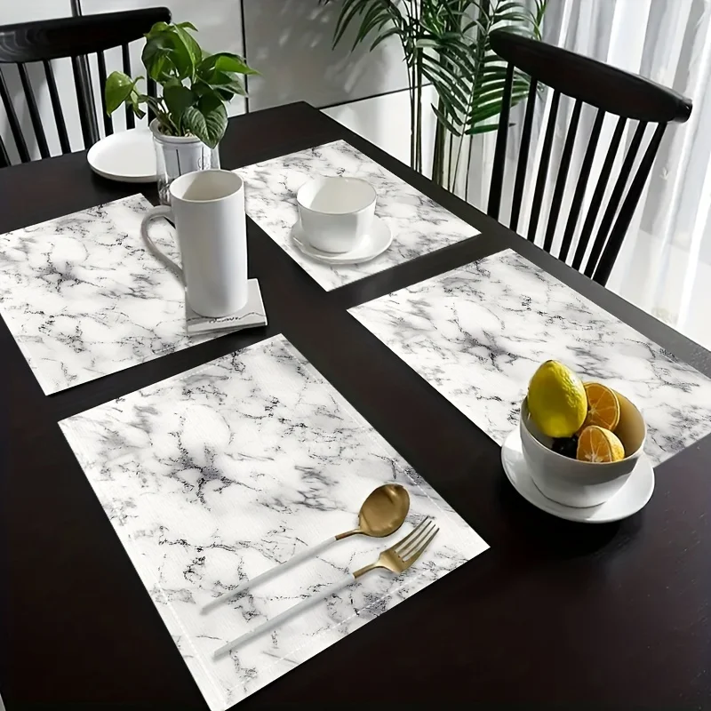 1pc Luxury Marble Pattern Tablecloth, Linen Heat-Resistant Placemat, Non-Slip Dining Mat,Hotel, Restaurant, Home Kitchen Decor