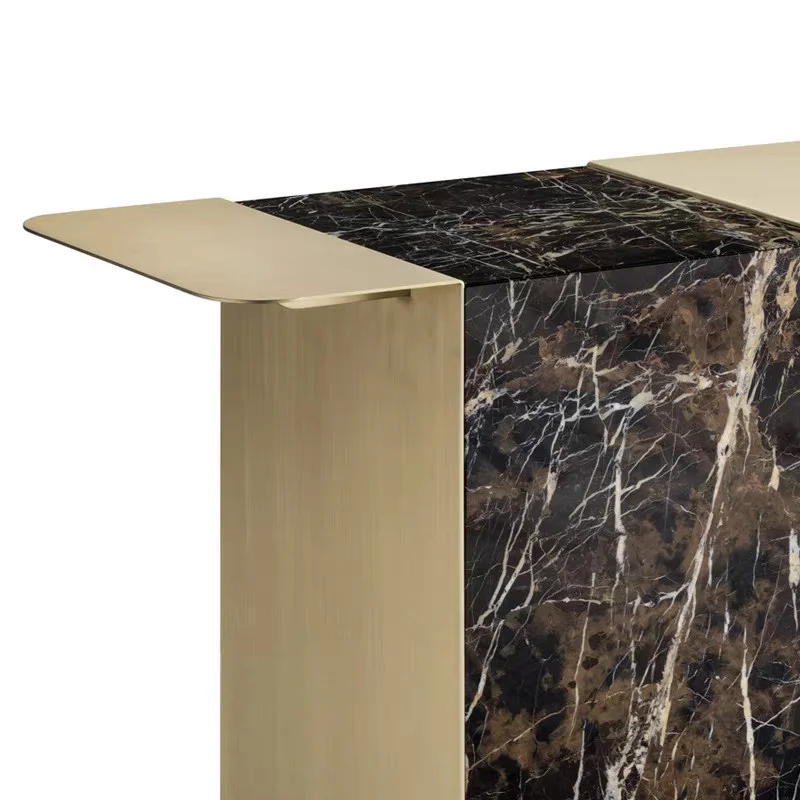 #Yishangsen Luxury Marble Sintered Stone Stainless Steel Console Table Brass Gold Modern Style for Living Room Design