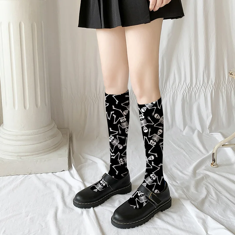 Halloween Calf Socks Printed Skull Pumpkin Head Bat Stockings Creative Kawaii Cute Long Socks Mid-tube Fashion Personality Socks