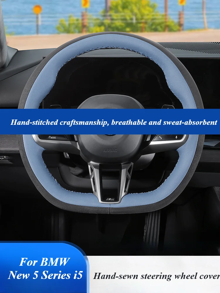 

For BMW 5 Series i5 2024 Hand-stitched No-slip Car Steering Wheel Cover 525 530 handle cover leather car interior products