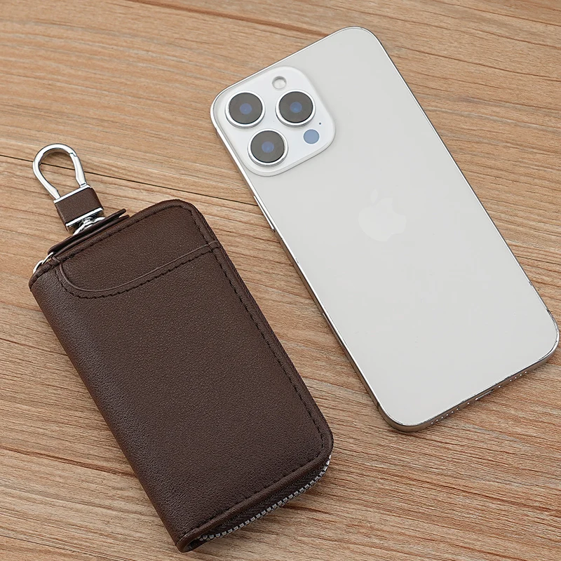 Simple retro zipper key bag Large capacity men's waist hanging leather women's card bag General Motors multi-function keychain