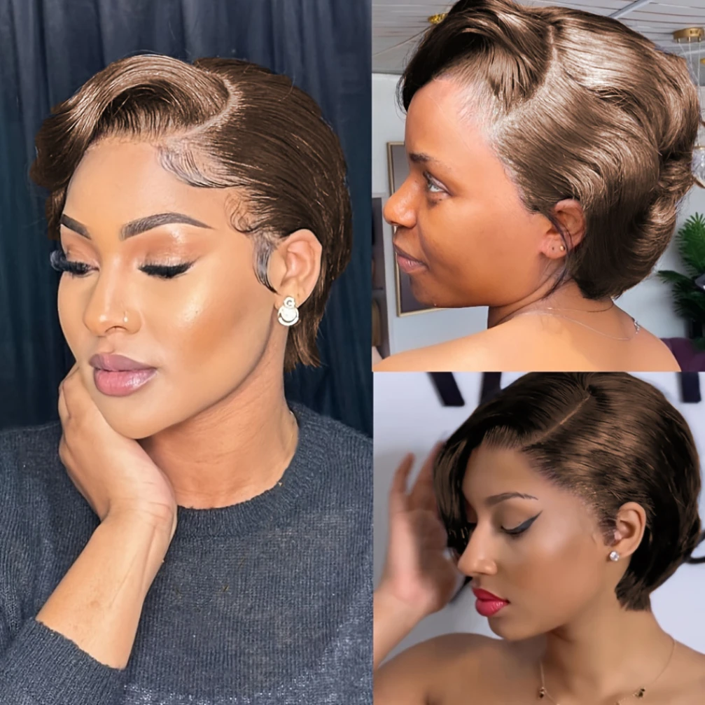 13x4透明レースフロントウィッグ人毛ストレートボブウィッグピクシーカットウィッグ生え際処理済み150%密度8インチウィッグカラーウィッグ