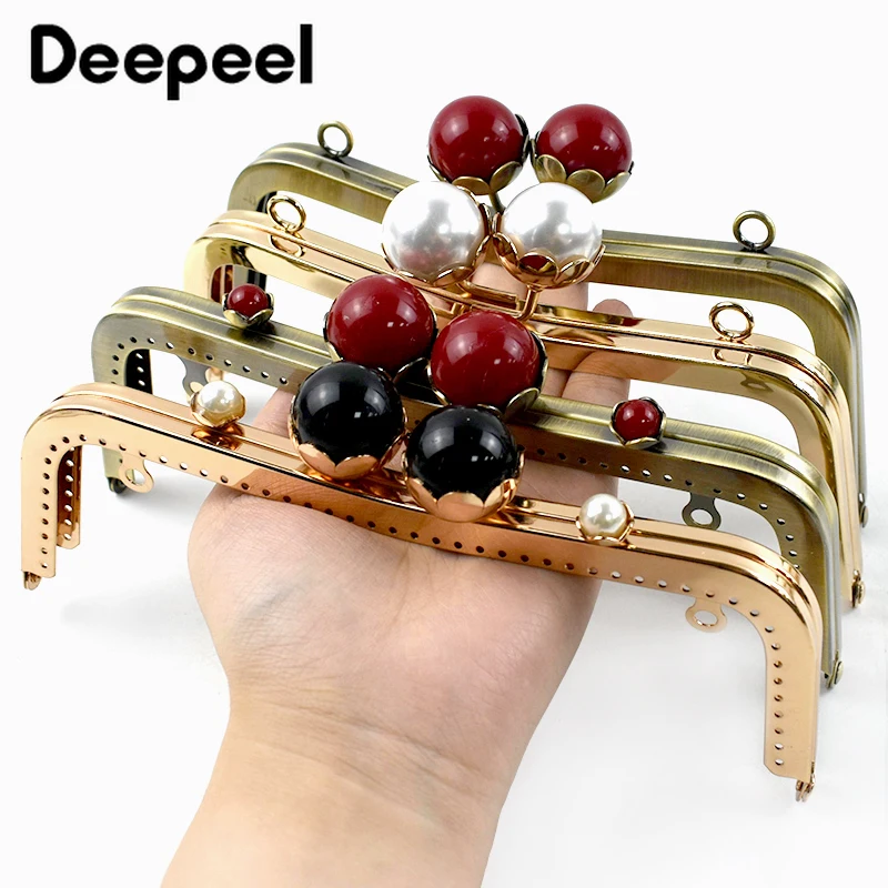 1Pc 20cm Metal Pearl Head Handle Handbag Retro Kiss Clasp Lock Buckle Purse Frame Brackets Bag Handles Replacement Accessories