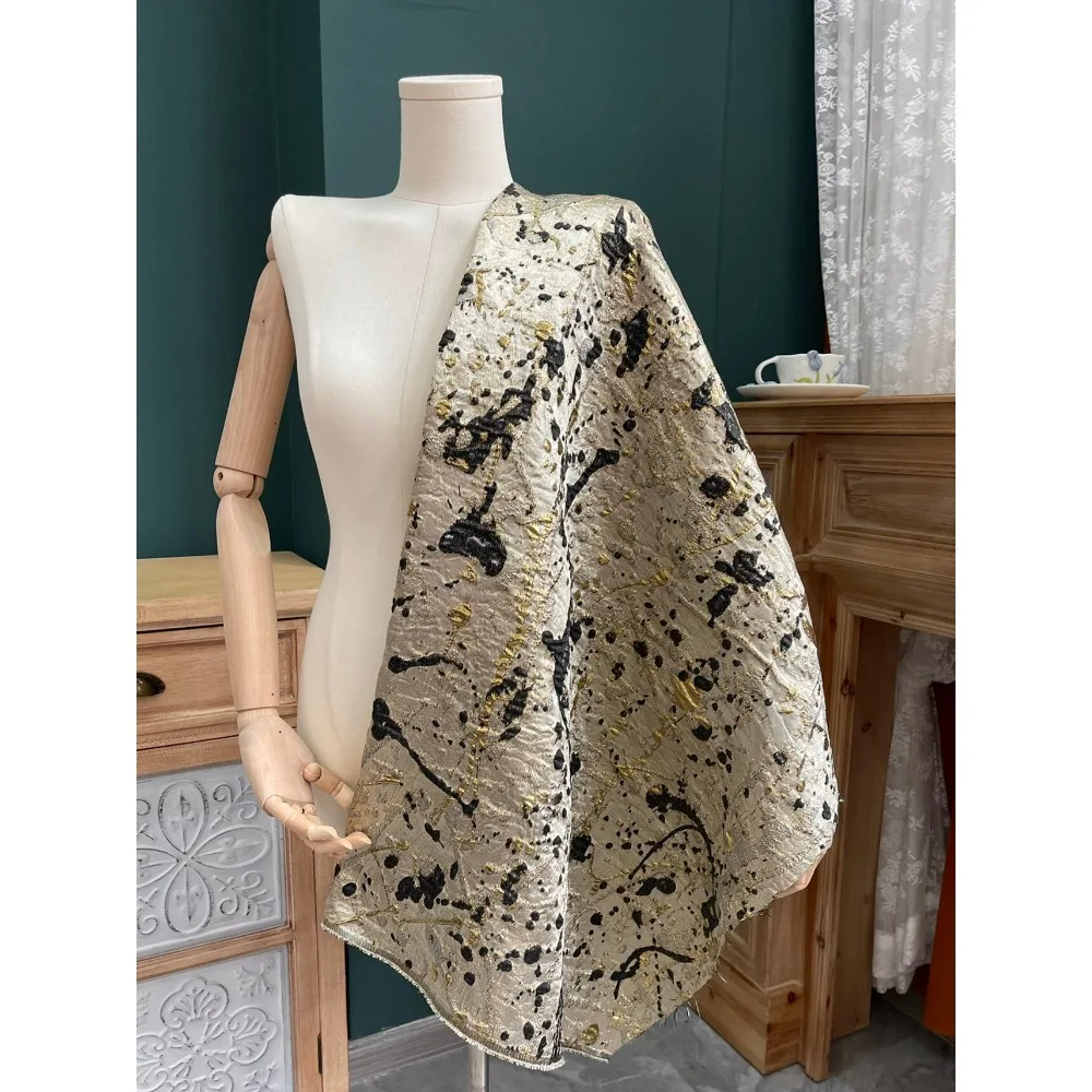 Gold Splatter Paint Jacquard Fabric Metallic Shiny Structured For Evening Gown Dress Designer Fabric
