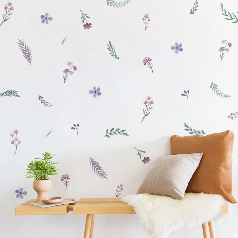 Floral Plants and Flowers, Self-Adhesive Vinyl Wall Stickers For Living Rooms Girls Bedroom Background, Decoration Wallpapers