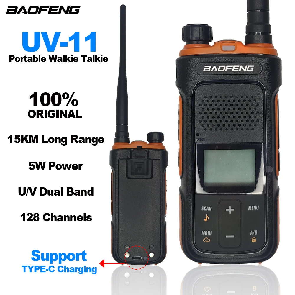 BAOFENG UV-11 Walkie Talkie BF-UV11 Portable Two Way Radios 5W UV Dual Band Long Range Wireless Communicator Outdoor Hunting Ham