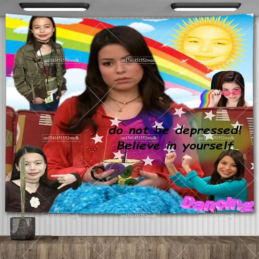 ICarly Believe In Yourself Wall Tapestry Funny Miranda Cosgrove Meme Tapestrys Living Room Decoration Aesthetic College Posters