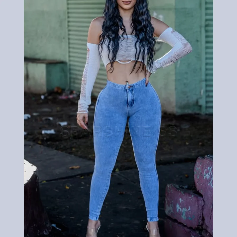 

2025 New Jeans Slim Fit Fashion Leggings Woman Stretch Skinny Denim Pants Sexy Figure Mid Waist Pant Washed Y2k Pencil Trousers