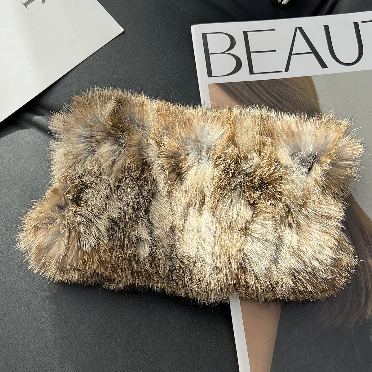 Winter Women Real Fur Scarf Handmade Stretch Knit Genuine Rabbit Fur Headbands Girls Natural Fur Ring Cowl Snood Scarves