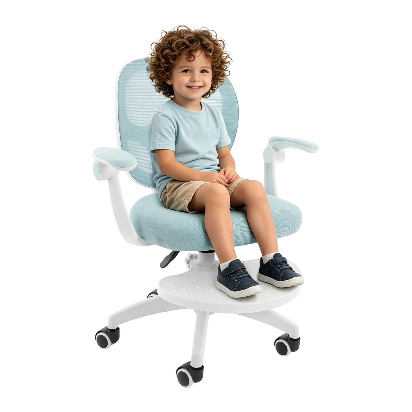 Kids Desk Chair 110lbs, Ergonomic Study Chair with Flipped Armrests, Adjustable Height 360° Swivel for Children