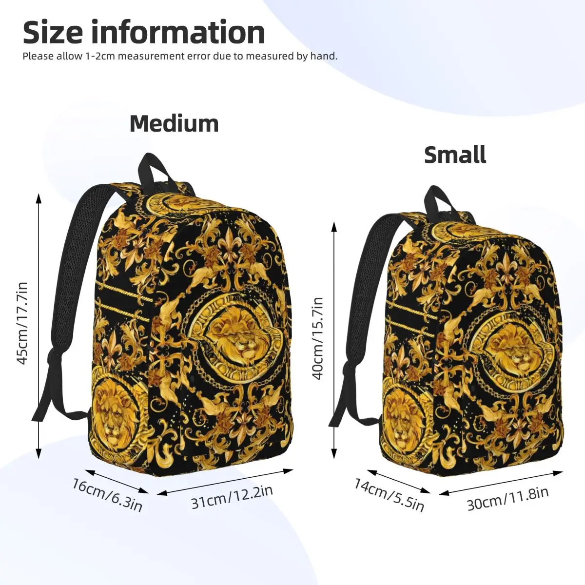 Golden Lion Luxury Design Teenage Backpack Sports High School Hiking Travel Daypack for Men Women Laptop Computer Canvas Bags