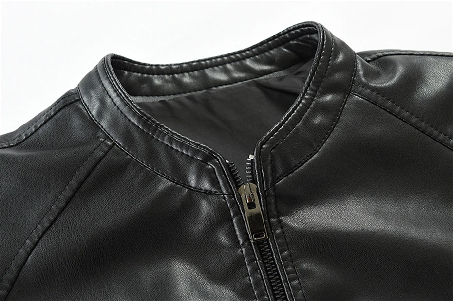 Casual Solid Color PU Jacket Men Motorcycle Biker PU Coat Spring Autumn Stand Collar Jackets Male Faux Leather Coats Black