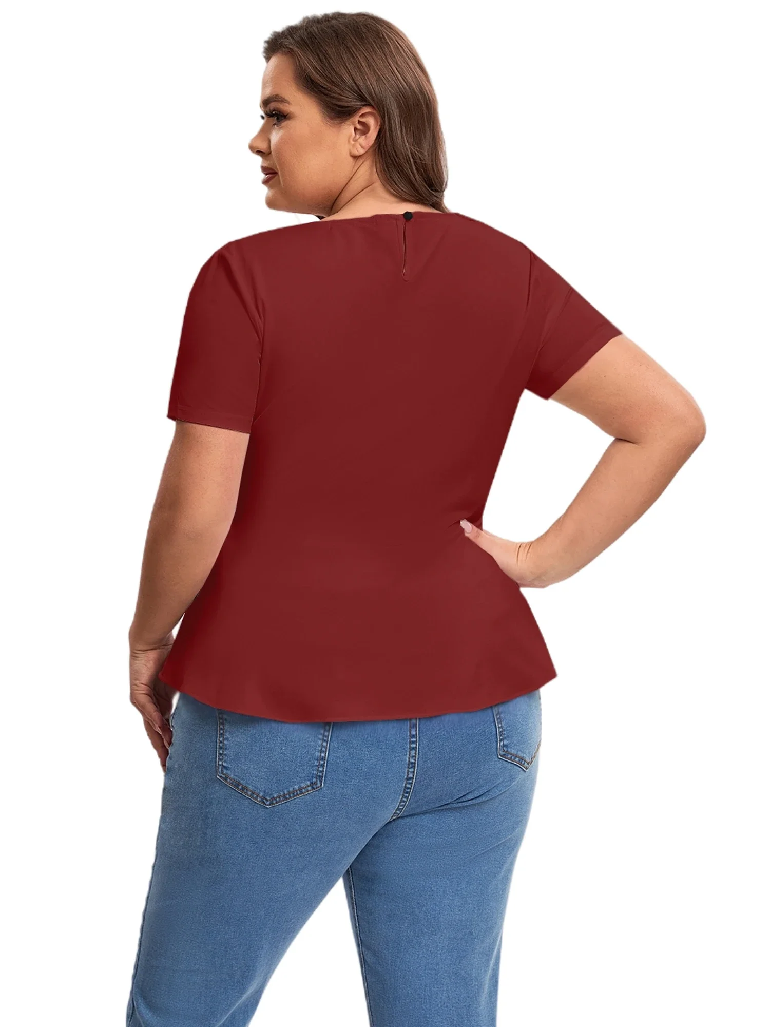 T-shirt à manches courtes pour femme, vêtement d\'été élégant, avec trou de serrure au dos, à volants, grande taille 7XL et 8XL